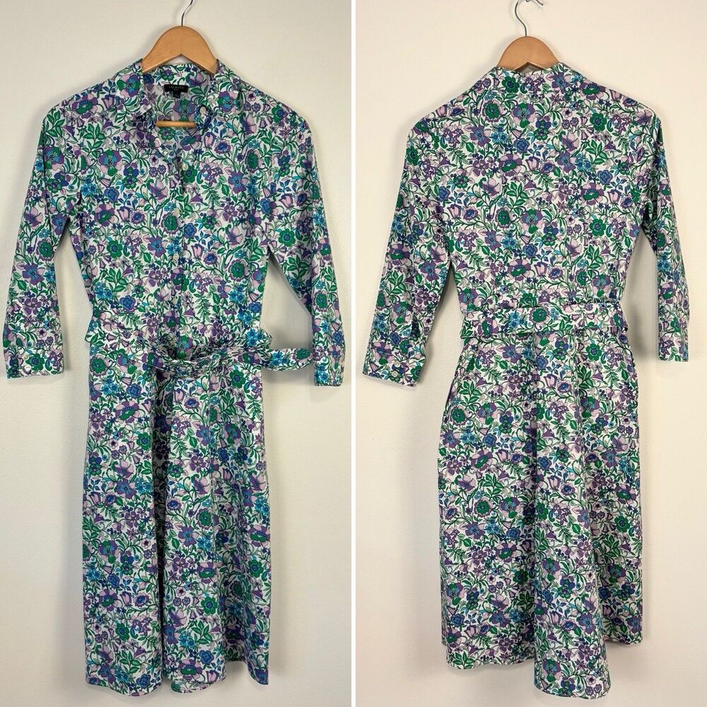 Talbots Womens 4P Fit & Flare Poplin Shirt Dress, Spring Fleur Pockets Floral - Picture 4 of 10